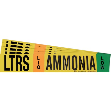 Brady AMMONIA LTRS LIQ/VAP LOW Pipe Marker Sty 1HV BK BL GN OR on YL 1 per Card 5PK 105799-PK